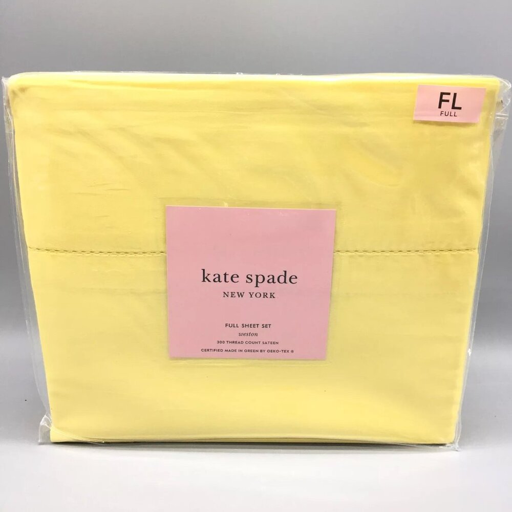 4pc Kate Spade Yellow FULL Sheet Set Weston Solid 300tc 100% Cotton Summer NEW